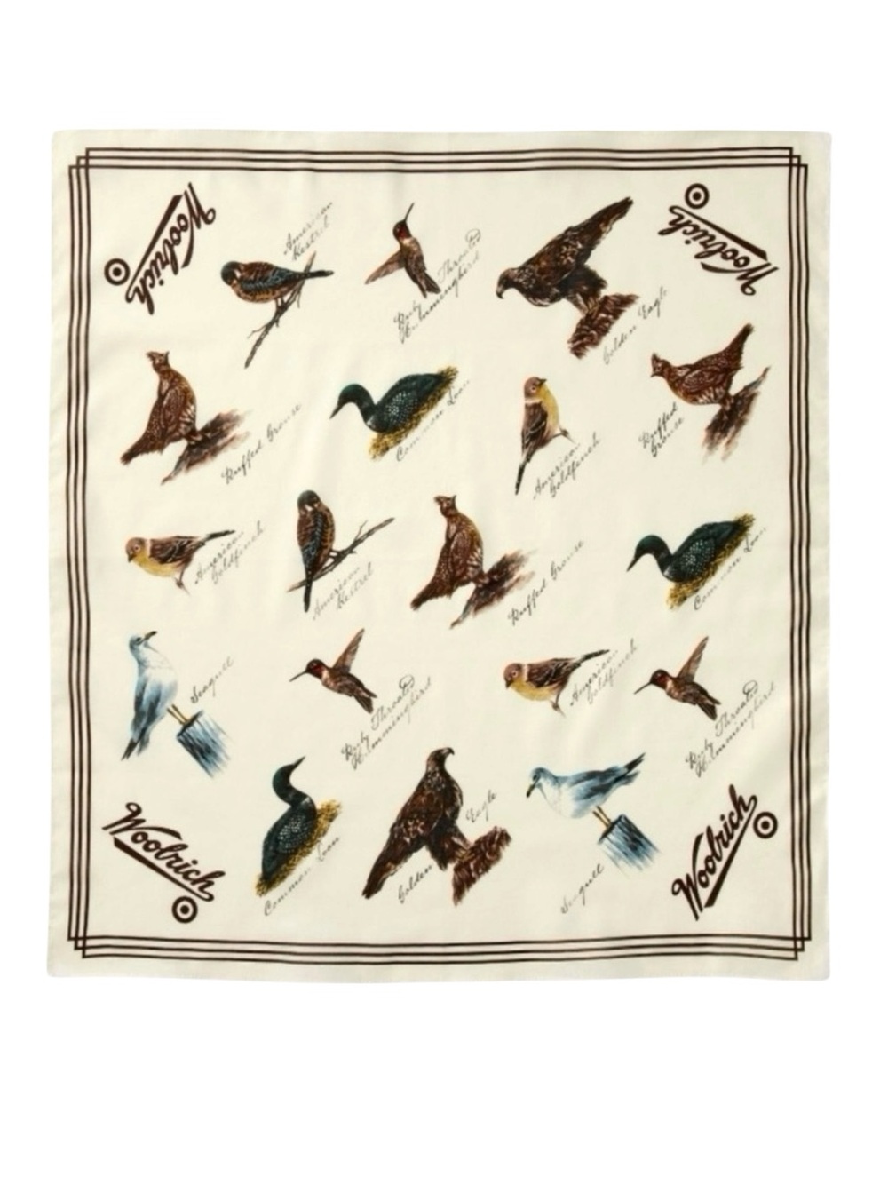 Woolrich Bird Motif Cotton Bandana Scarf